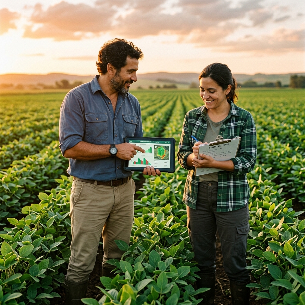 Ingenieros agrónomos asesorando en el campo